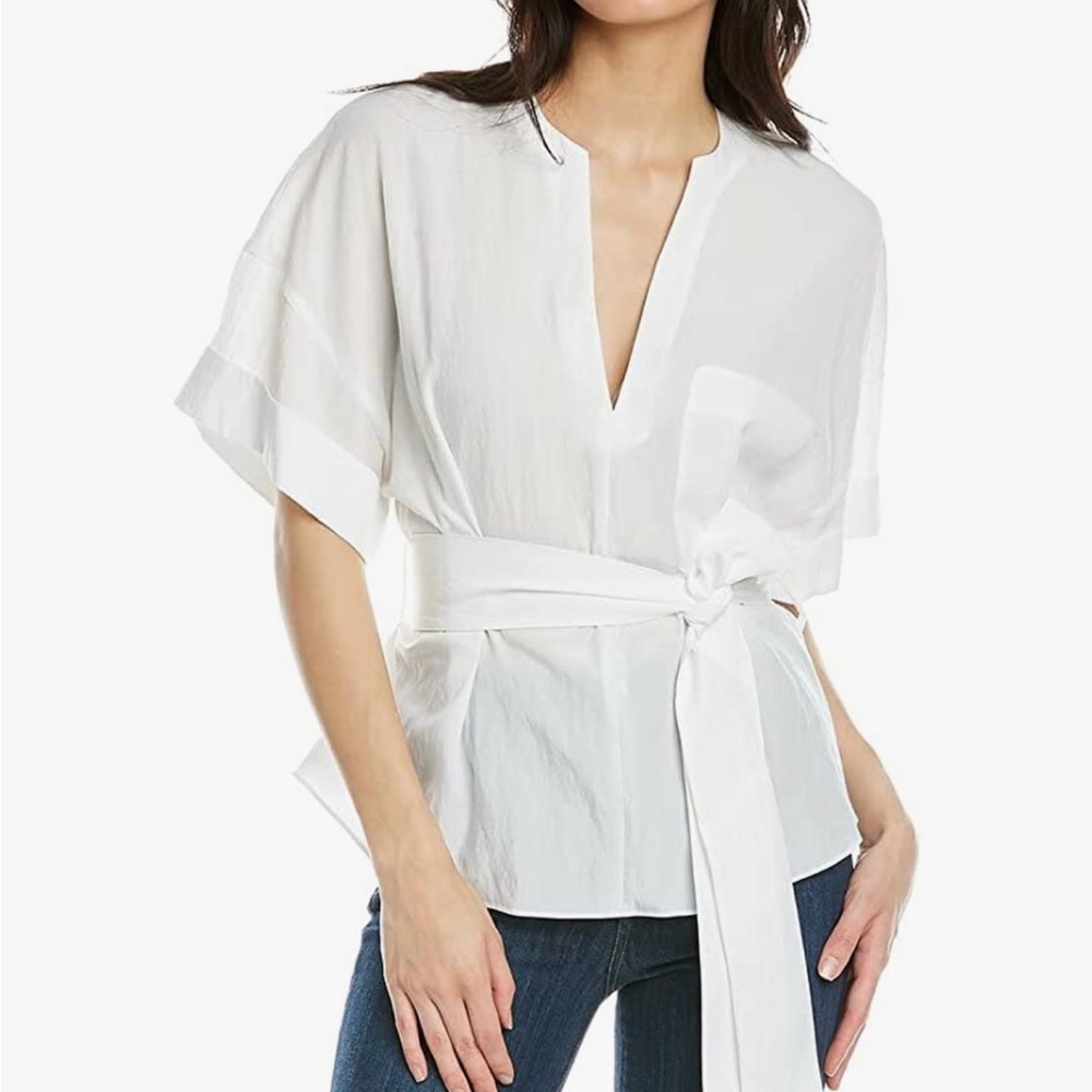 Vince Rolled Sleeve V-Neck Blouse